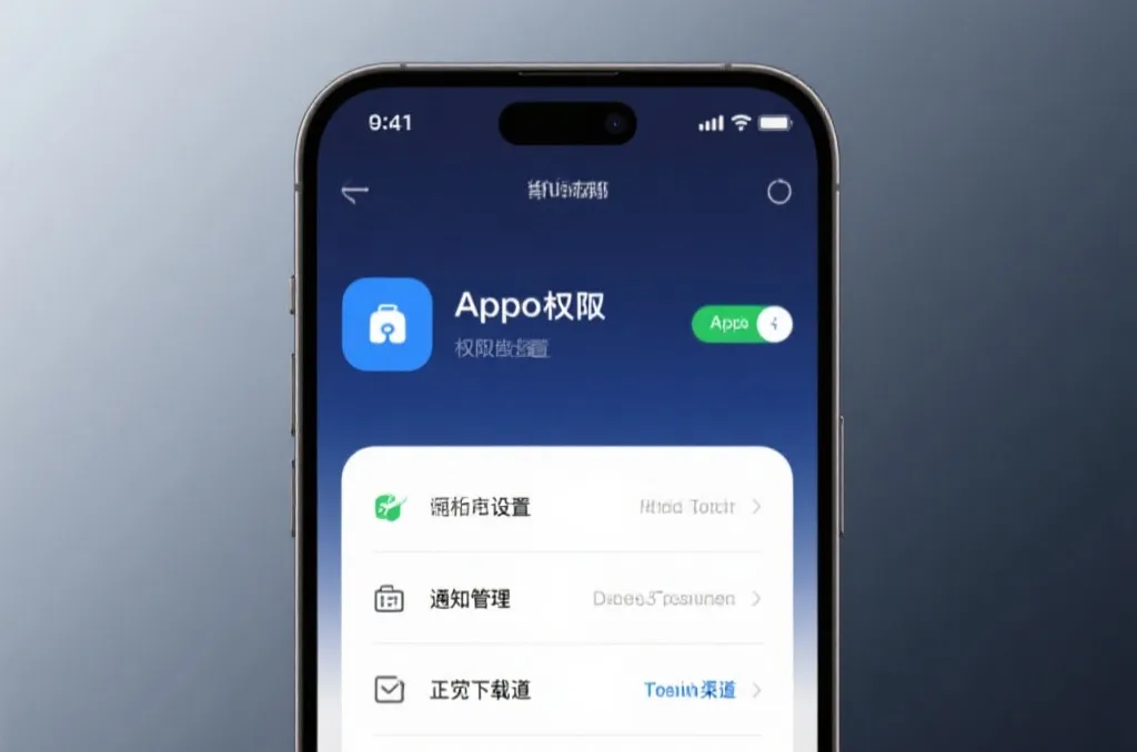 手机屏幕显示正规下载渠道、权限设置和通知管理的安全场景